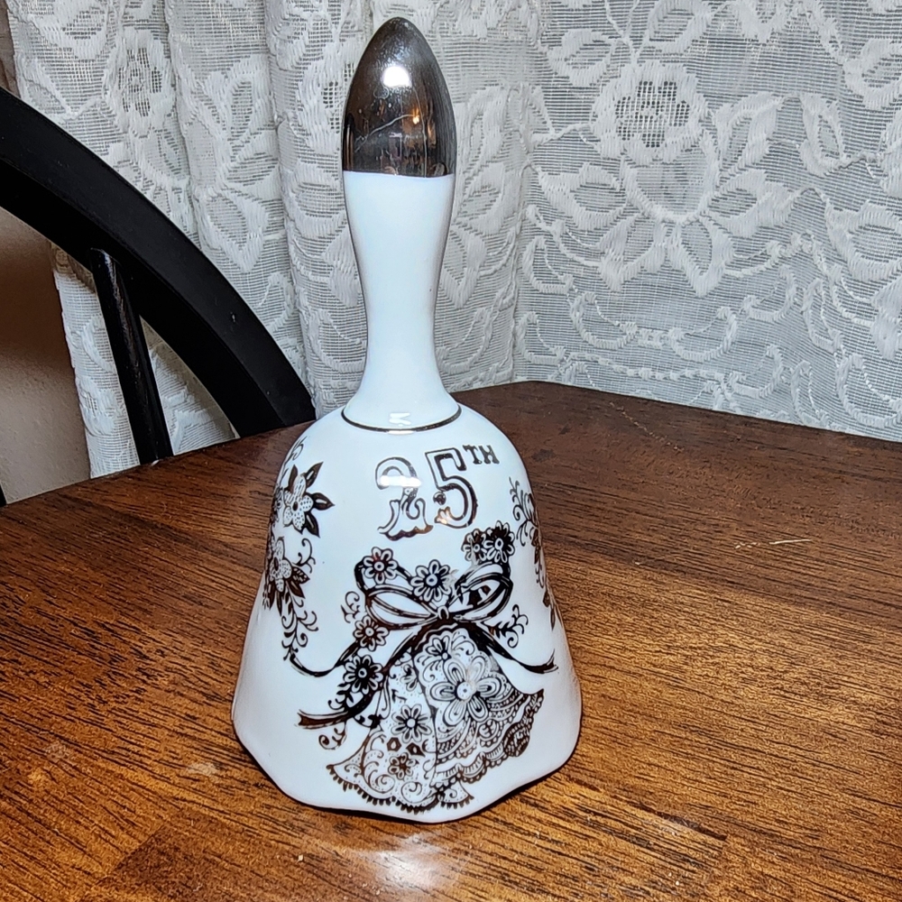 25th Anniversary Decorative Bell Vintage Silver Gift Ready